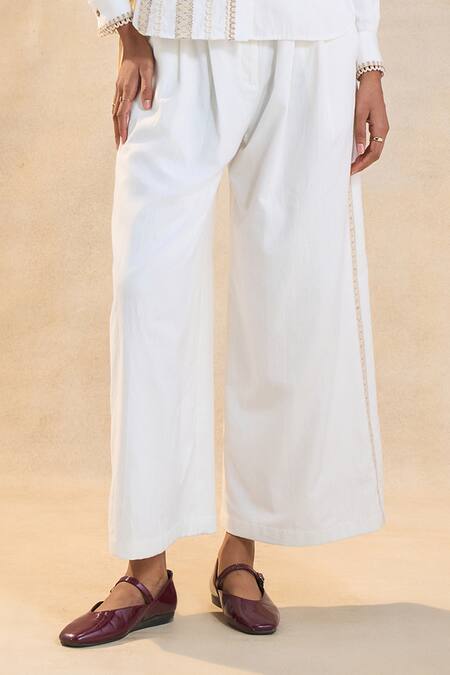 Vedika M White Linen Embroidery Collared Designer Sundowner Pant Set Online at Aza Fashions Vedika M_White Linen Embroidery Collared Designer Sundowner Pant Set _Online_at_Aza_Fashions