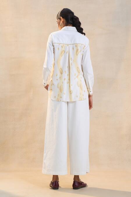 Shop Vedika M White Linen Embroidery Collared Designer Sundowner Pant Set at Aza Fashions Shop_Vedika M_White Linen Embroidery Collared Designer Sundowner Pant Set _at_Aza_Fashions