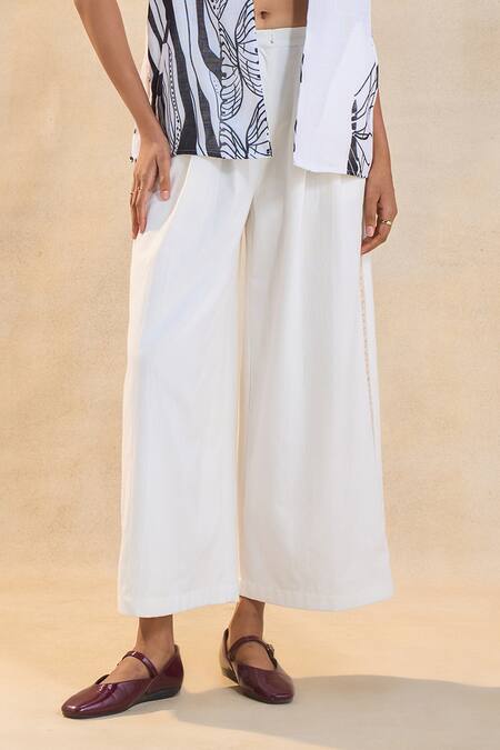 Vedika M White Cotton, Linen Open Neck Designer Jellyfish Everyday Pant Set Online at Aza Fashions Vedika M_White Cotton, Linen Open Neck Designer Jellyfish Everyday Pant Set _Online_at_Aza_Fashions