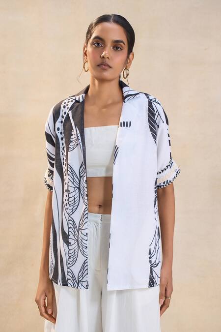 Buy Vedika M White Cotton, Linen Open Neck Designer Jellyfish Everyday Pant Set Online at Aza Fashions Buy_Vedika M_White Cotton, Linen Open Neck Designer Jellyfish Everyday Pant Set _Online_at_Aza_Fashions