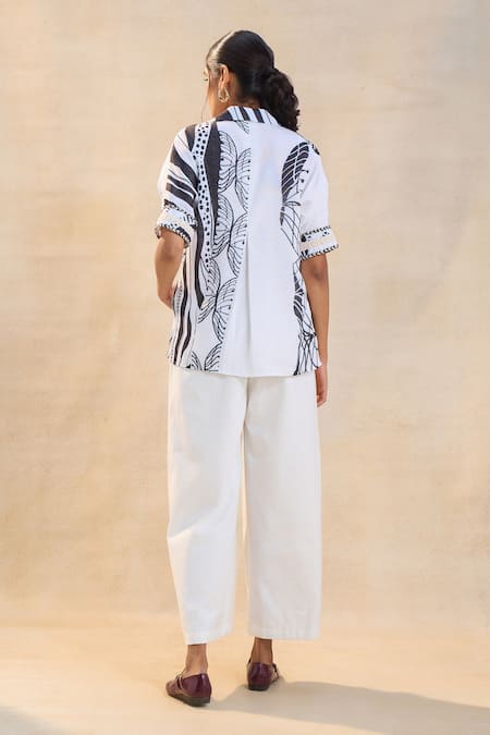 Shop Vedika M White Cotton, Linen Open Neck Designer Jellyfish Everyday Pant Set at Aza Fashions Shop_Vedika M_White Cotton, Linen Open Neck Designer Jellyfish Everyday Pant Set _at_Aza_Fashions