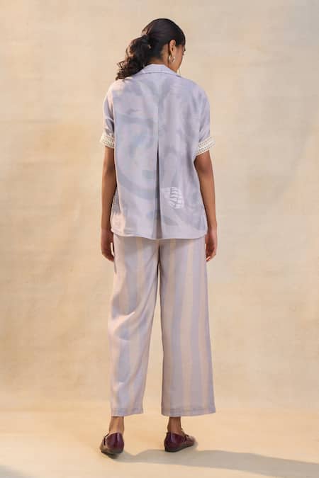 Shop Vedika M Gray Cotton, Linen Collared, Round Neck Grey Pant Set at Aza Fashions Shop_Vedika M_Gray Cotton, Linen Collared, Round Neck Grey Pant Set _at_Aza_Fashions
