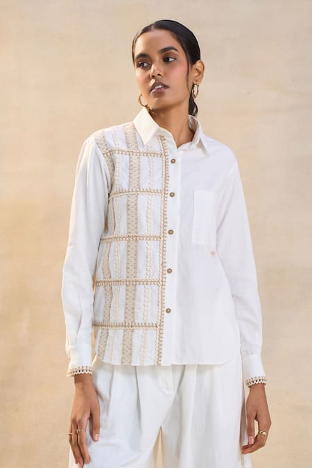 Vedika M Sundowner White Linen Flex Shirt 