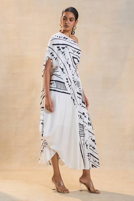 Buy Vedika M Black Satin One Shoulder Chevron Draped Dress Online at Aza Fashions Buy_Vedika M_Black Satin One Shoulder Chevron Draped Dress _Online_at_Aza_Fashions