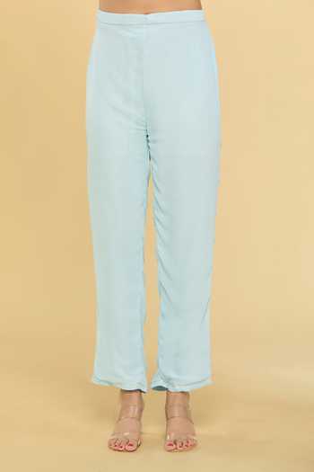 Buy_Samyukta Singhania_Sky Blue Georgette, Silk, Chiffon Embroidery, Diamonds Dori Kurta And Pant Set