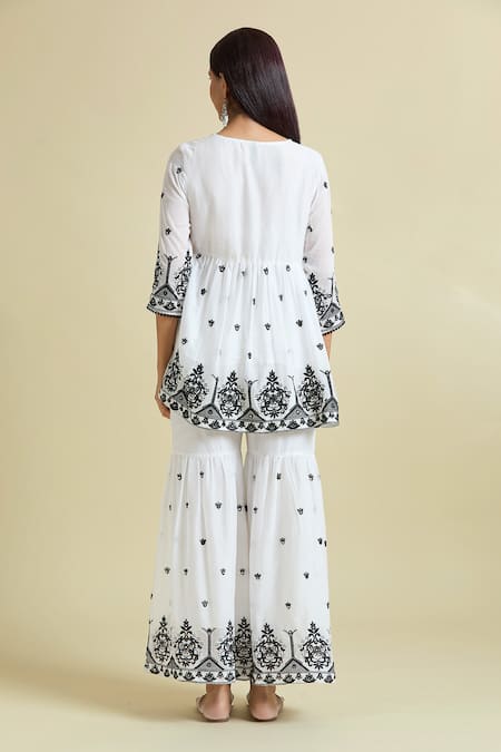Naintara Bajaj Embroidered Mirror Work Peplum Kurta Sharara Set 