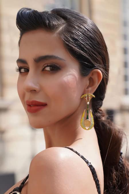 Ode Jewels Gold & Green Enamel Tree Of Life Danglers 