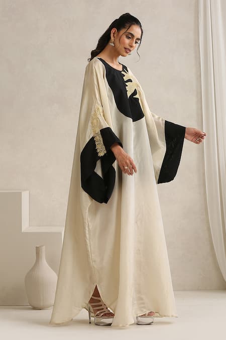 Buy_Wazir C_Off White Silk, Crepe, Cotton Embroidery Round Nargis And Black Abaya With Inner _Online_at_Aza_Fashions