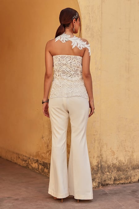 Label Moni K Designer Off White Top & Pant Set 