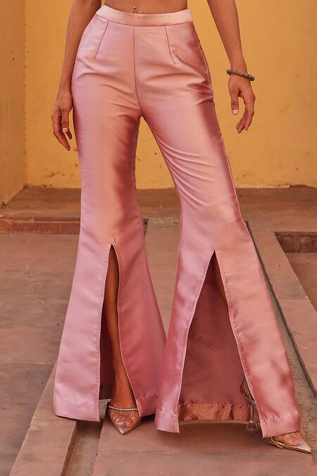 Buy_Label Moni K_Multi Color Kota Doria Embroidery V-neck Knitted Top And Dual Tone Pant Set _Online_at_Aza_Fashions