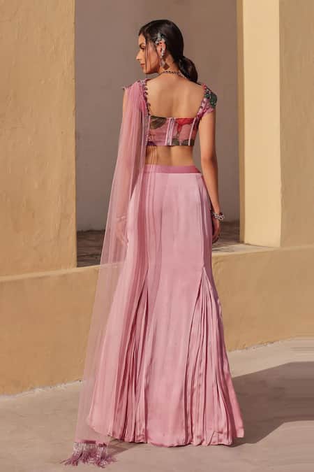 Label Moni K Lavender Embroidered Fusion Lehenga Set 