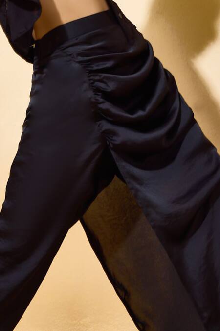 Buy_Echostudio_Black Satin Noir Draped Pant _Online_at_Aza_Fashions