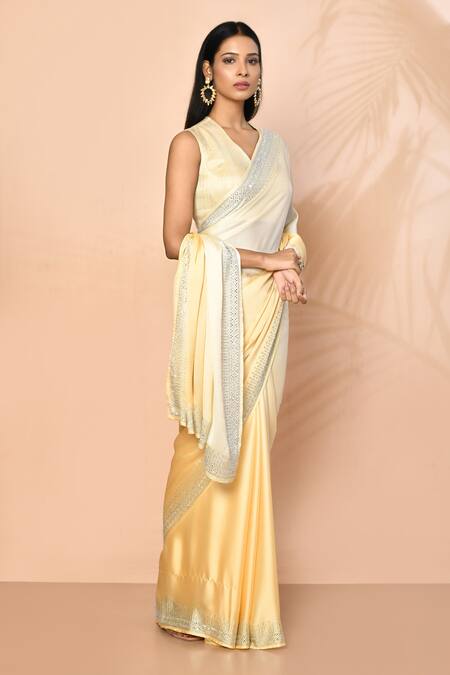 Buy_Samyukta Singhania_Yellow Satin Stones Sunset Ombre Saree With Running Blouse_Online_at_Aza_Fashions