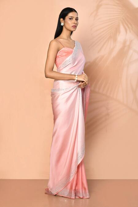Buy_Samyukta Singhania_Pink Satin Stones Pastel Ombre Saree With Running Blouse_Online_at_Aza_Fashions