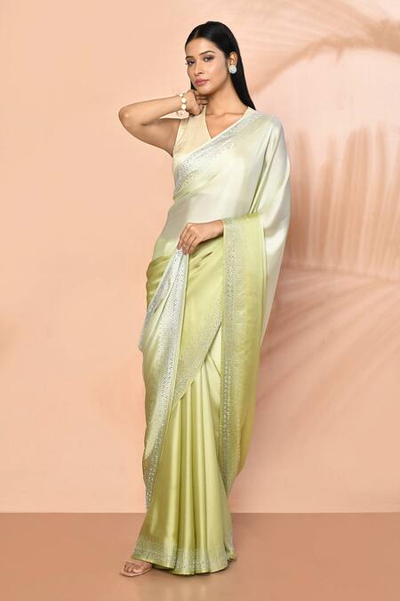 Buy_Samyukta Singhania_Green Satin Stones Ombre Saree With Running Blouse_Online_at_Aza_Fashions