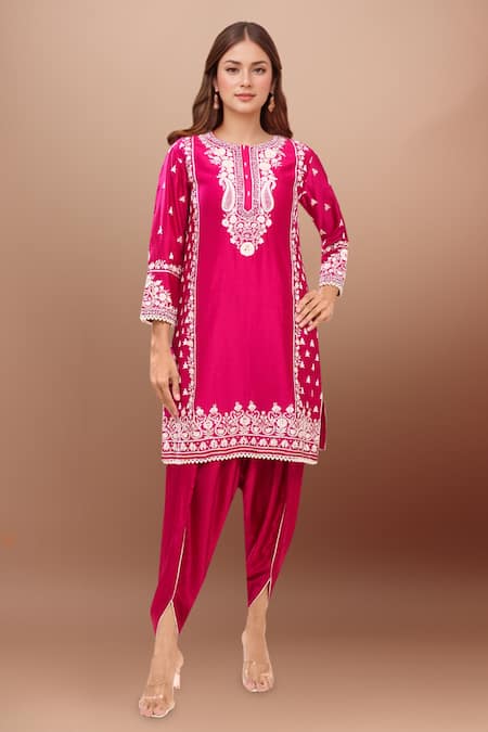 Sheetal Batra Pink Embroidery Round Neck Hot Kurta And Set 