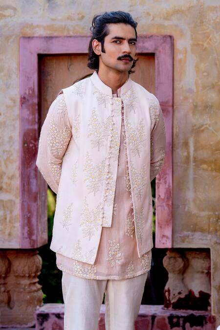 Nafs Pink Chanderi Embroidery Dusty Floral Kurta Set Online at Aza Fashions Nafs_Pink Chanderi Embroidery Dusty Floral Kurta Set _Online_at_Aza_Fashions