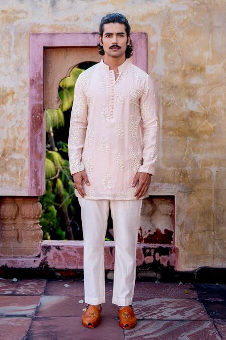 Shop Nafs Pink Chanderi Embroidery Dusty Floral Kurta Set at Aza Fashions Shop_Nafs_Pink Chanderi Embroidery Dusty Floral Kurta Set _at_Aza_Fashions