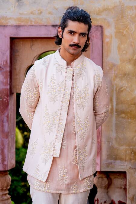 Buy Nafs Pink Chanderi Embroidery Dusty Floral Kurta Set Buy_Nafs_Pink Chanderi Embroidery Dusty Floral Kurta Set