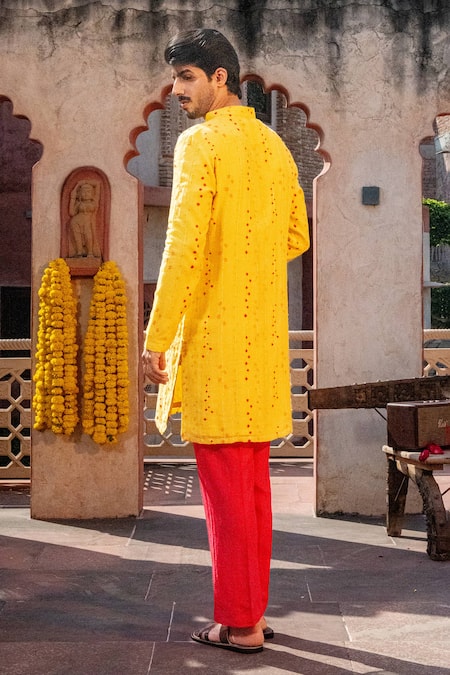 Nafs Yellow Thread Work Kurta Set 