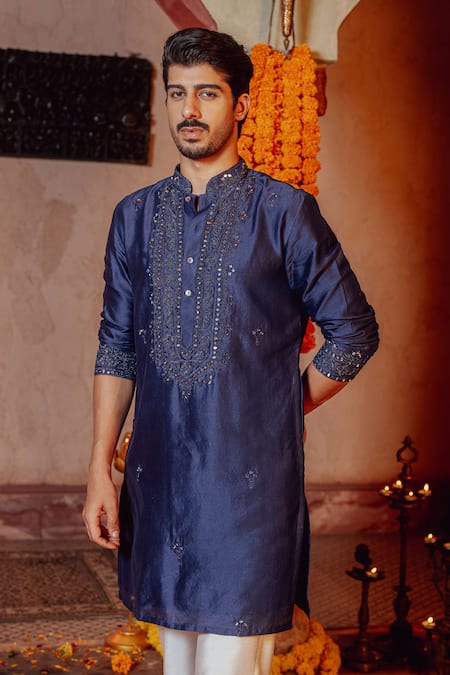 Shop Nafs Blue Chanderi Mirrors Indigo Work Kurta Set at Aza Fashions Shop_Nafs_Blue Chanderi Mirrors Indigo Work Kurta Set _at_Aza_Fashions