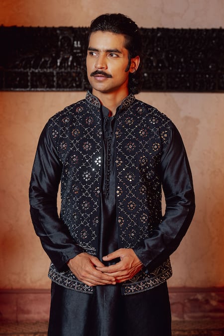 Shop Nafs Blue Chanderi Embroidery, Mirrors Indigo Work Kurta Set at Aza Fashions Shop_Nafs_Blue Chanderi Embroidery, Mirrors Indigo Work Kurta Set _at_Aza_Fashions