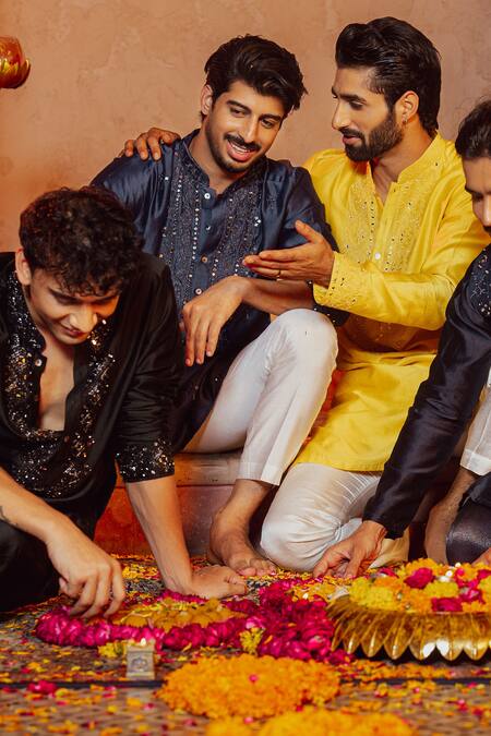 Buy Nafs Blue Chanderi Embroidery, Mirrors Indigo Work Kurta Set Online at Aza Fashions Buy_Nafs_Blue Chanderi Embroidery, Mirrors Indigo Work Kurta Set _Online_at_Aza_Fashions