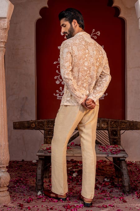 Shop Nafs Cream Chanderi, Satin, Linen Embroidery Coffee Kurta Set at Aza Fashions Shop_Nafs_Cream Chanderi, Satin, Linen Embroidery Coffee Kurta Set _at_Aza_Fashions