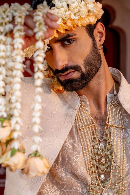 Buy Nafs Cream Chanderi, Satin, Linen Embroidery Coffee Kurta Set Buy_Nafs_Cream Chanderi, Satin, Linen Embroidery Coffee Kurta Set