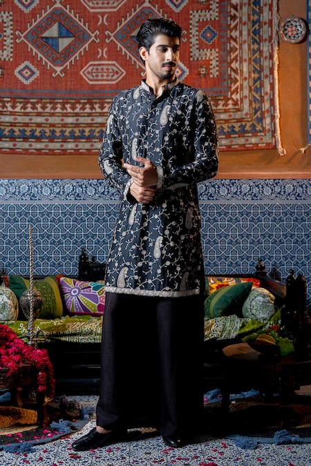 Buy Nafs Black Chanderi, Silk, Tussar Embroidery Thread Kurta Set Online at Aza Fashions Buy_Nafs_Black Chanderi, Silk, Tussar Embroidery Thread Kurta Set _Online_at_Aza_Fashions