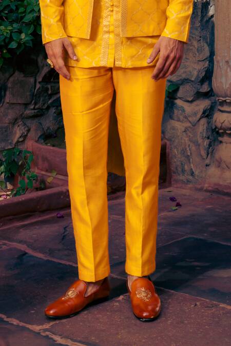 Buy Nafs Yellow Chanderi Embroidery Brocade Kurta Pant Set Online at Aza Fashions Buy_Nafs_Yellow Chanderi Embroidery Brocade Kurta Pant Set _Online_at_Aza_Fashions