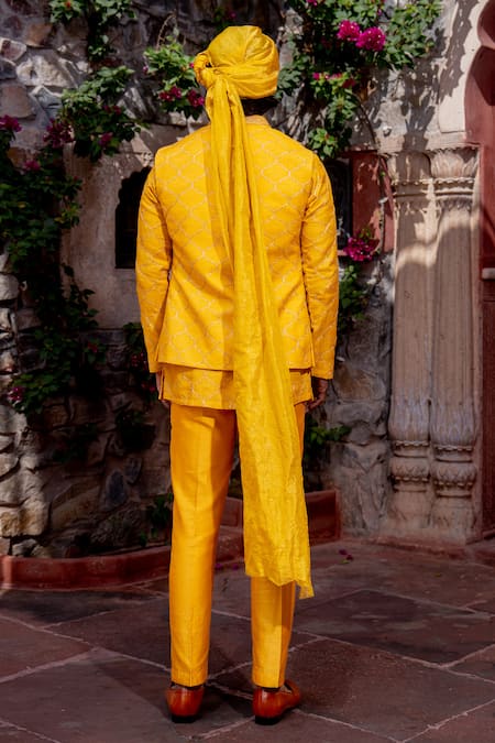 Nafs Yellow Chanderi Embroidery Brocade Kurta Pant Set Online at Aza Fashions Nafs_Yellow Chanderi Embroidery Brocade Kurta Pant Set _Online_at_Aza_Fashions