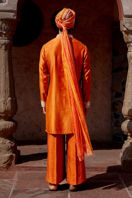 Nafs Rust Orange Embroidered Kurta Set 