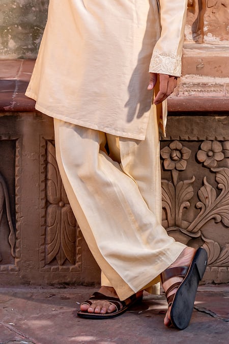 Nafs Cream Chanderi, Tussar, Silk Embroidery Dori Work Kurta Set Online at Aza Fashions Nafs_Cream Chanderi, Tussar, Silk Embroidery Dori Work Kurta Set _Online_at_Aza_Fashions
