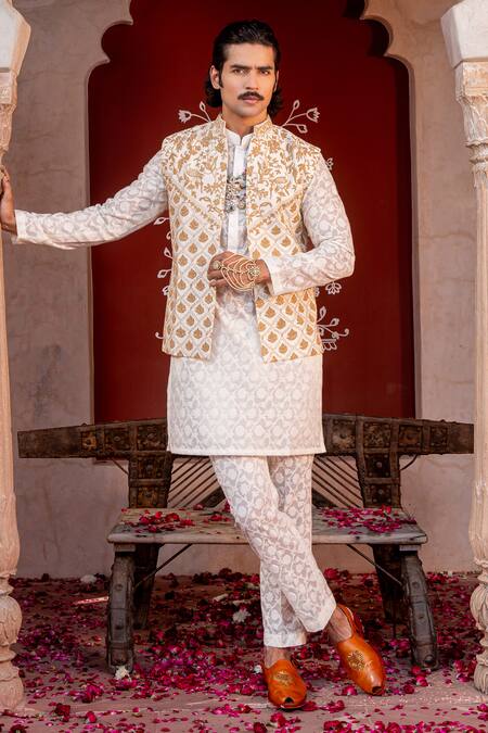 Shop Nafs Ivory Chanderi Zari Embroidered Kurta Set at Aza Fashions Shop_Nafs_Ivory Chanderi Zari Embroidered Kurta Set _at_Aza_Fashions