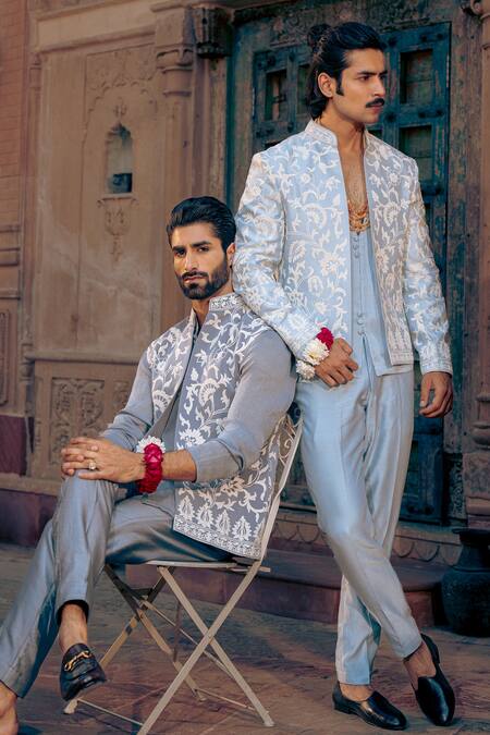 Buy_Nafs_Blue Chanderi Embroidery Powder Dori Work Kurta Set 