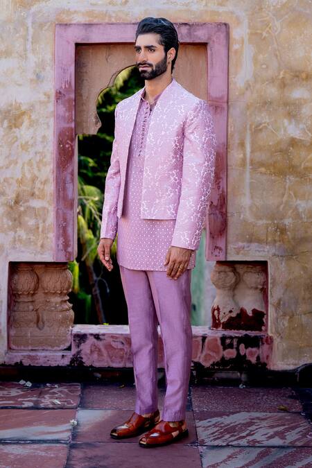 Buy Nafs Pink Chanderi, Brocade Embroidery Onion 3d Rose Kurta Set Online at Aza Fashions Buy_Nafs_Pink Chanderi, Brocade Embroidery Onion 3d Rose Kurta Set _Online_at_Aza_Fashions