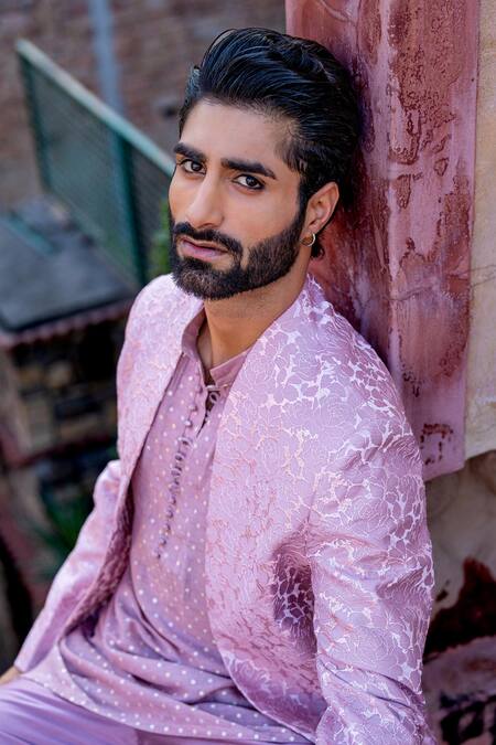 Nafs Pink Chanderi, Brocade Embroidery Onion 3d Rose Kurta Set at Aza Fashions Nafs_Pink Chanderi, Brocade Embroidery Onion 3d Rose Kurta Set _at_Aza_Fashions