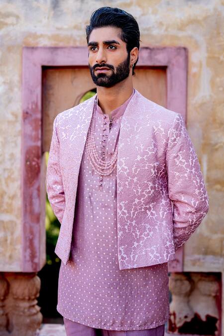 Buy Nafs Pink Chanderi, Brocade Embroidery Onion 3d Rose Kurta Set Buy_Nafs_Pink Chanderi, Brocade Embroidery Onion 3d Rose Kurta Set