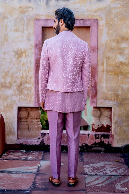 Shop Nafs Pink Chanderi, Brocade Embroidery Onion 3d Rose Kurta Set at Aza Fashions Shop_Nafs_Pink Chanderi, Brocade Embroidery Onion 3d Rose Kurta Set _at_Aza_Fashions