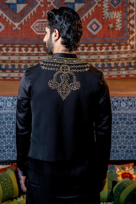 Nafs Black Tussar, Silk Embroidery, Mirrors Kurta Set Online at Aza Fashions Nafs_Black Tussar, Silk Embroidery, Mirrors Kurta Set _Online_at_Aza_Fashions