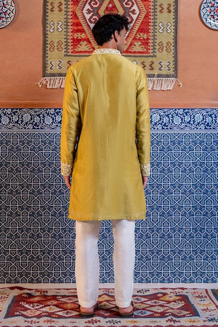 Nafs Olive Green Mirror Work Kurta Set 