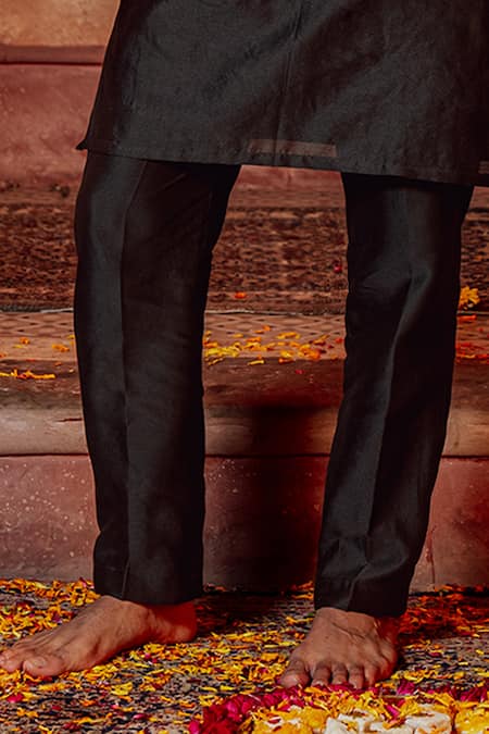 Nafs_Black Chanderi Mirror Work Kurta Set _Online_at_Aza_Fashions