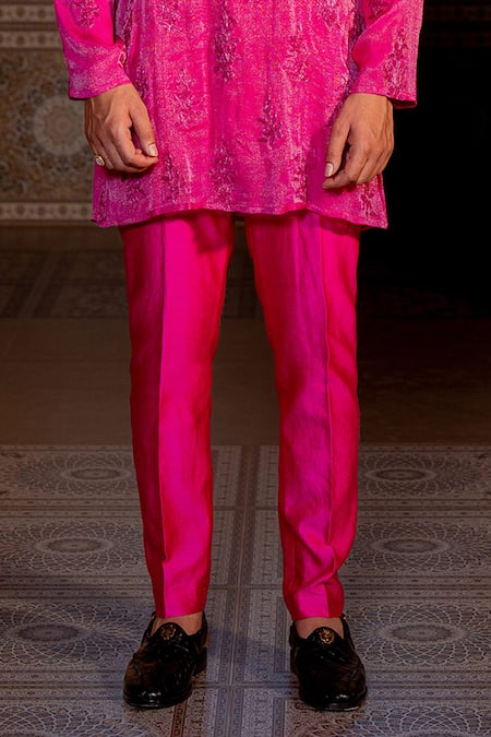 Nafs_Pink Chanderi Zari Embroidered Hot Kurta Set _Online_at_Aza_Fashions