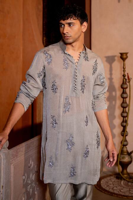 Buy Nafs Gray Chanderi Embroidery Grey Kurta Set Online at Aza Fashions Buy_Nafs_Gray Chanderi Embroidery Grey Kurta Set _Online_at_Aza_Fashions