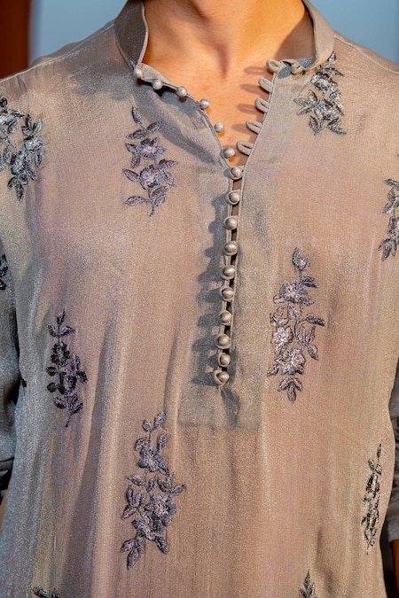 Shop Nafs Gray Chanderi Embroidery Grey Kurta Set Online at Aza Fashions Shop_Nafs_Gray Chanderi Embroidery Grey Kurta Set _Online_at_Aza_Fashions