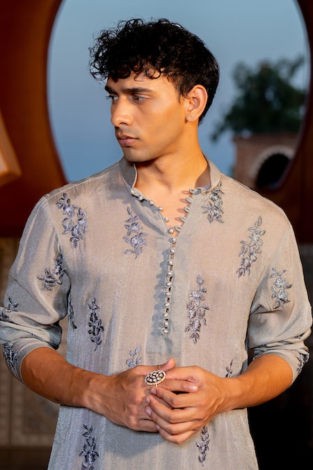 Nafs Gray Chanderi Embroidery Grey Kurta Set at Aza Fashions Nafs_Gray Chanderi Embroidery Grey Kurta Set _at_Aza_Fashions