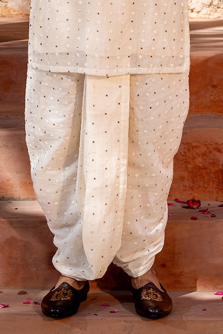 Buy_Nafs_Ivory Chanderi Metallic Thread, Mirrors Mukaish Badla Work Nehru Jacket Set _Online_at_Aza_Fashions