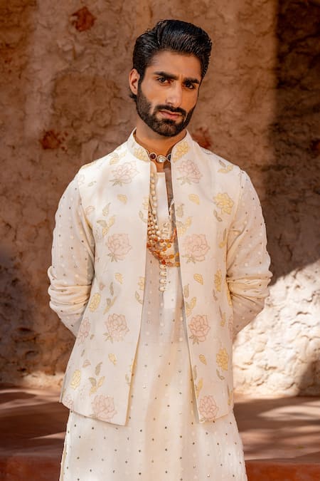 Shop Nafs Ivory Chanderi Embroidery Floral Badla Work Bundi Set Online at Aza Fashions Shop_Nafs_Ivory Chanderi Embroidery Floral Badla Work Bundi Set _Online_at_Aza_Fashions