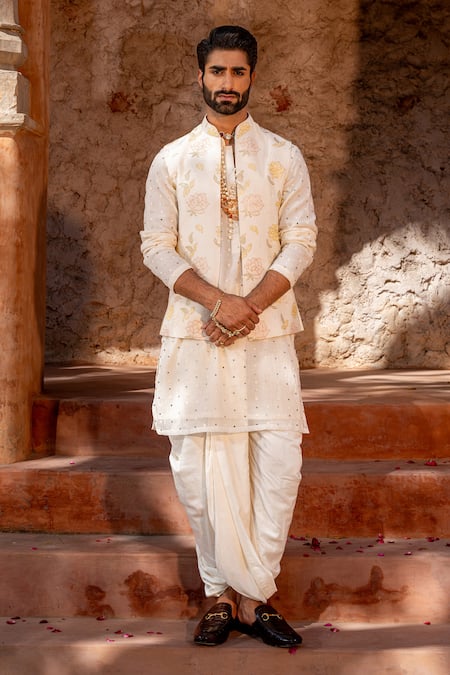 Shop Nafs Ivory Chanderi Embroidery Floral Badla Work Bundi Set at Aza Fashions Shop_Nafs_Ivory Chanderi Embroidery Floral Badla Work Bundi Set _at_Aza_Fashions